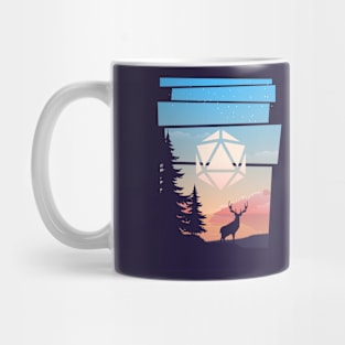 Forest Sunset Deers Polyhedral D20 Dice Sun RPG Landscape Mug